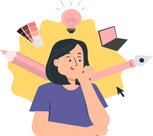 Illustration of girl with graphic design elements around her